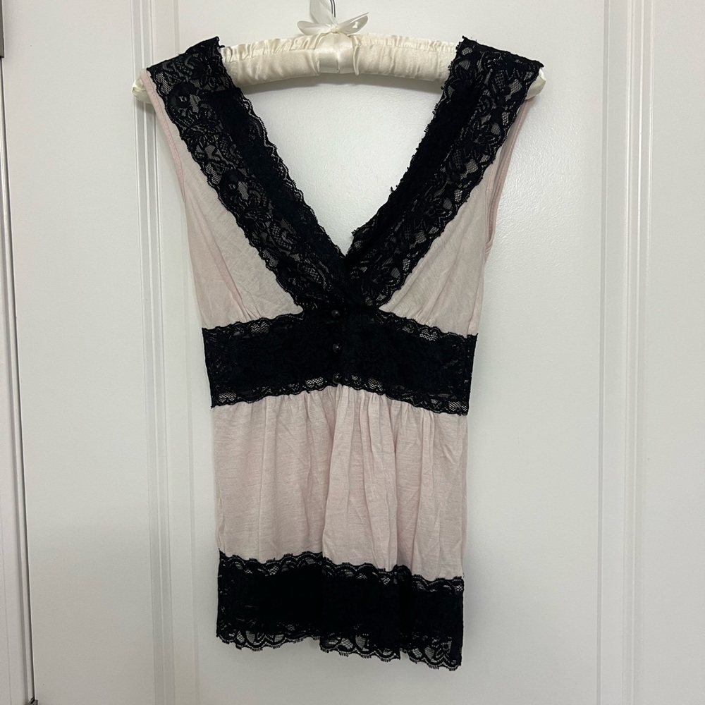 Charlotte Russe Black Lace and Pink Blouse